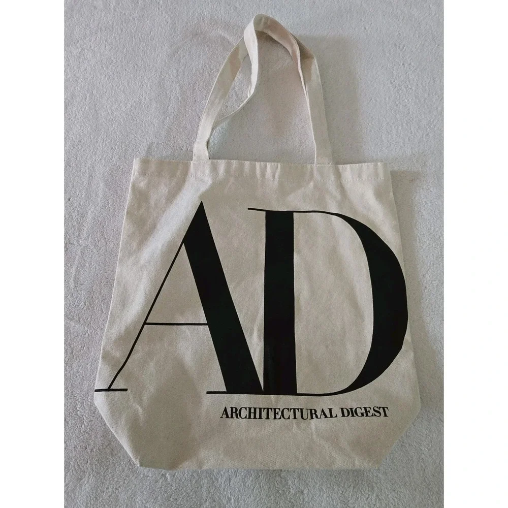 Architectural Digest AD Logo Canvas Tote Bag Natural Beige with Black Lettering